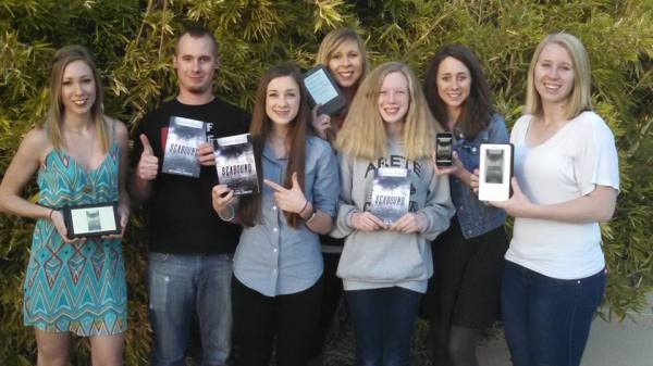 Here are 7 of my 8 siblings with copies of Seabound. The book is dedicated to them.